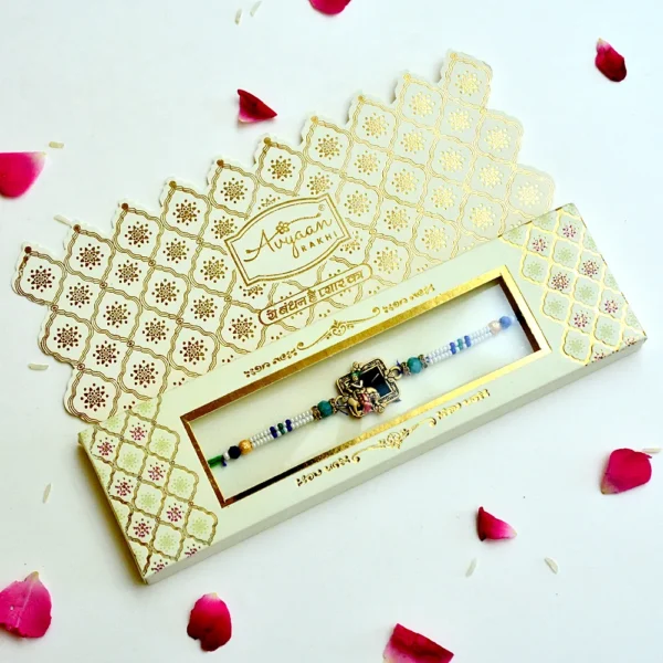 Handcrafted Krishna Rakhi – RK-218 | Divine Beaded Rakhi for Brother - Image 2