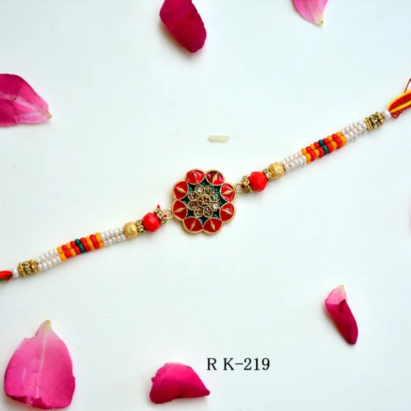 Traditional Kundan Floral Rakhi – RK-219 | Elegant Beaded Rakhi - Image 1