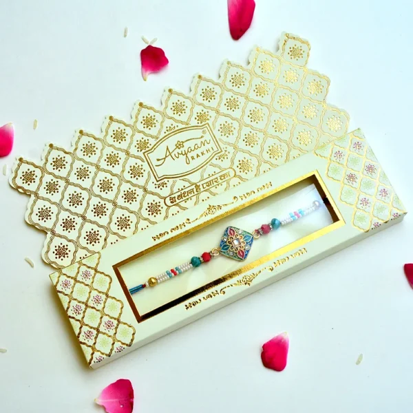 Elegant Square Meenakari Rakhi – RK-220 | Colorful Beaded Rakhi - Image 2