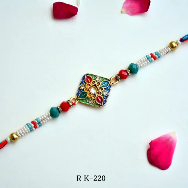 Elegant Square Meenakari Rakhi – RK-220 | Colorful Beaded Rakhi - Image 1