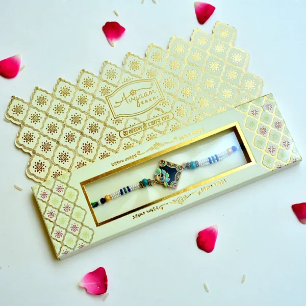 Classic Peacock Square Meenakari Rakhi – RK-221 | Traditional Beaded Rakhi - Image 2