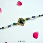 Classic Peacock Square Meenakari Rakhi – RK-221 | Traditional Beaded Rakhi