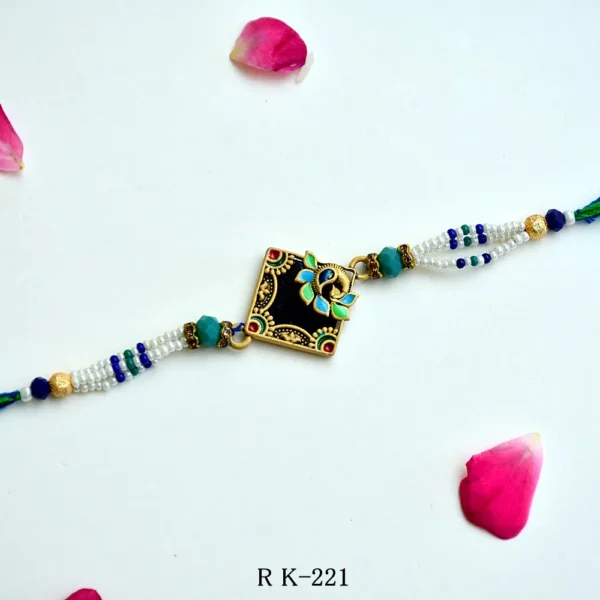 Classic Peacock Square Meenakari Rakhi – RK-221 | Traditional Beaded Rakhi - Image 1