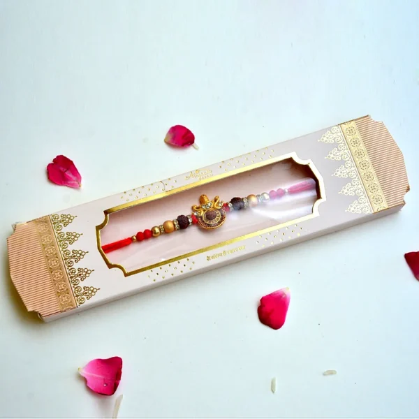 Rudraksha Shivling Rakhi – RK-222 | Spiritual Rakhi with Rudraksha Beads & Shiv Design - Image 2