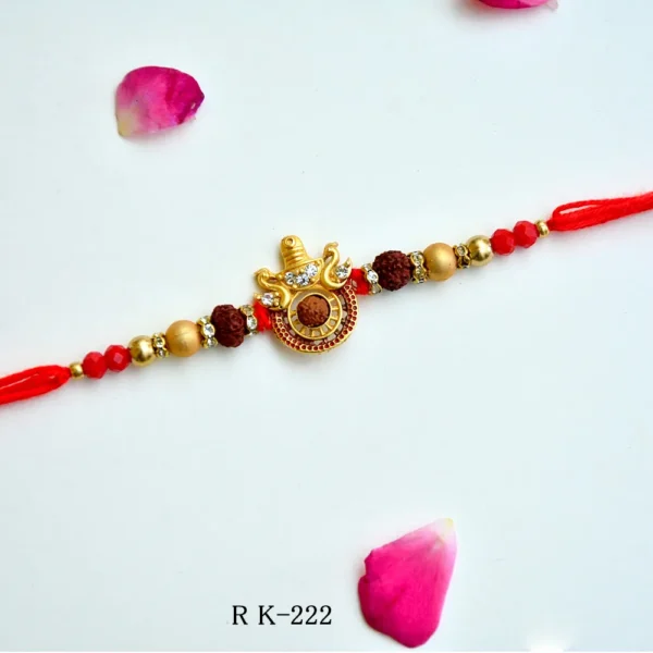 Rudraksha Shivling Rakhi – RK-222 | Spiritual Rakhi with Rudraksha Beads & Shiv Design - Image 1