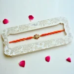 Elegant Stone Rakhi – RK-225 | Red-Yellow Braided Thread with Sparkling Centerpiece - Image 2