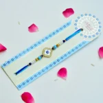 Evil Eye Protection Rakhi – RK-231 | Blue Beaded Charm with Crystal Studded Frame - Image 2