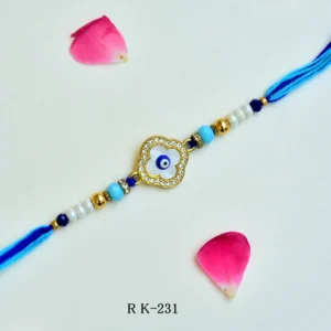 Evil Eye Protection Rakhi – RK-231 | Blue Beaded Charm with Crystal Studded Frame