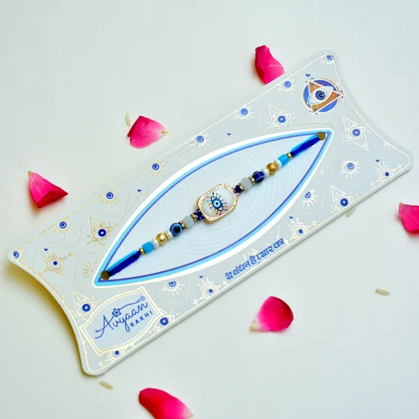 Colorful Evil Eye Rakhi – RK-232 | Artistic Nazar Battu with Beads & Gold Detailing - Image 2