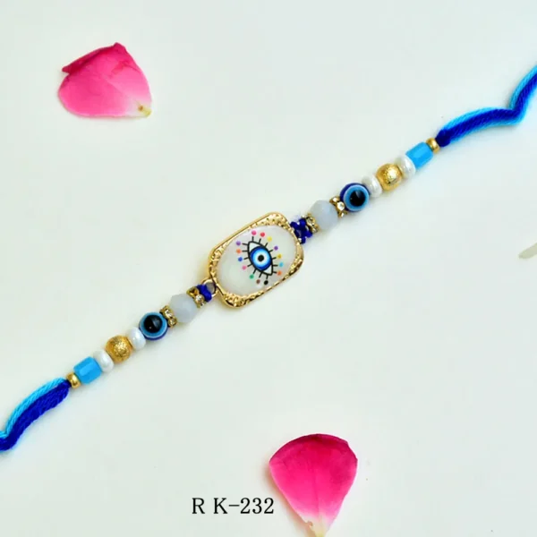Colorful Evil Eye Rakhi – RK-232 | Artistic Nazar Battu with Beads & Gold Detailing - Image 1