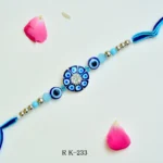 Premium Evil Eye Rakhi – RK-233 | Blue Crystal Design with Anti-Nazar Beads