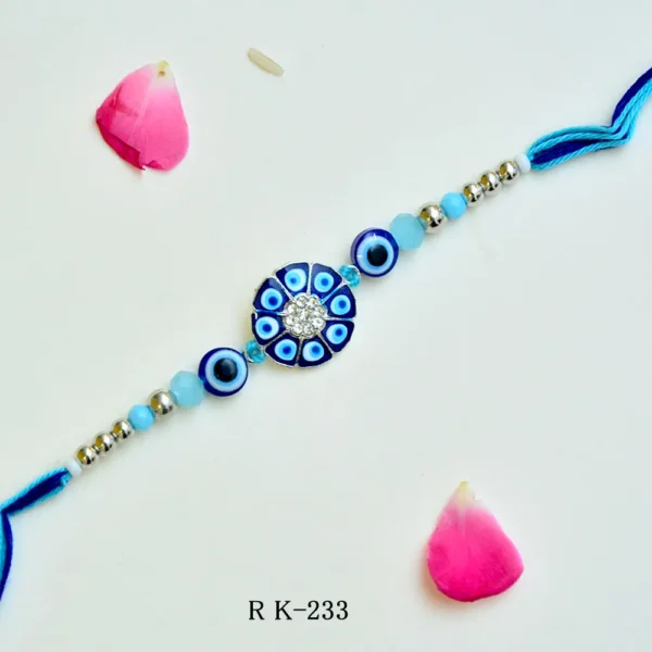 Premium Evil Eye Rakhi – RK-233 | Blue Crystal Design with Anti-Nazar Beads - Image 1