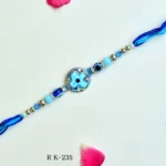 Blue Mandala Evil Eye Rakhi – RK-235 | Round Designer Centerpiece with Beaded Thread