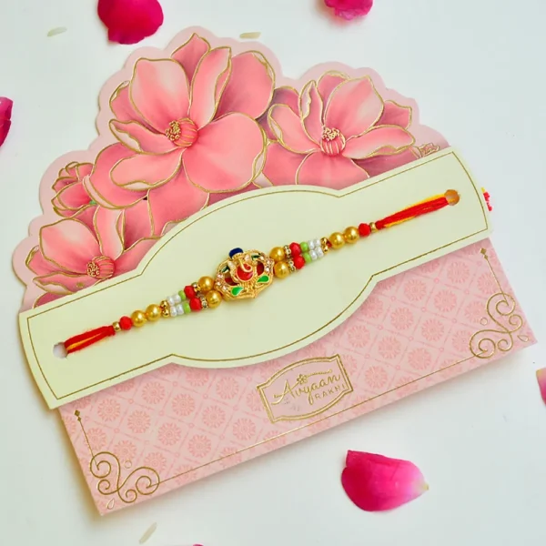 Colorful Ganesha Rakhi – RK-241 | Multicolor Beaded Rakhi with Golden Ganesha Motif - Image 2
