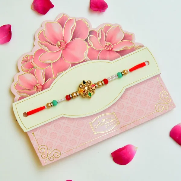 Multicolor Star Rakhi – RK-242 | Festive Rakhi with Colorful Enamel Design & Golden Beads - Image 2