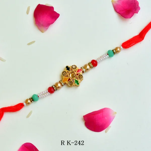Multicolor Star Rakhi – RK-242 | Festive Rakhi with Colorful Enamel Design & Golden Beads - Image 1