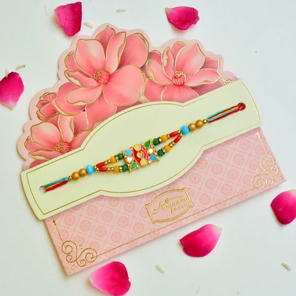 Multicolor Kundan Rakhi – RK-244 | Designer Rakhi with Meenakari & Stonework Detailing - Image 2
