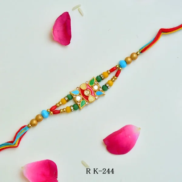 Multicolor Kundan Rakhi – RK-244 | Designer Rakhi with Meenakari & Stonework Detailing - Image 1