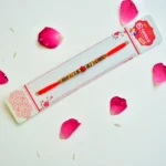 RK-250 | Traditional Wooden Beads Rakhi with Red Crystal Accent (Set of 12) - Image 2