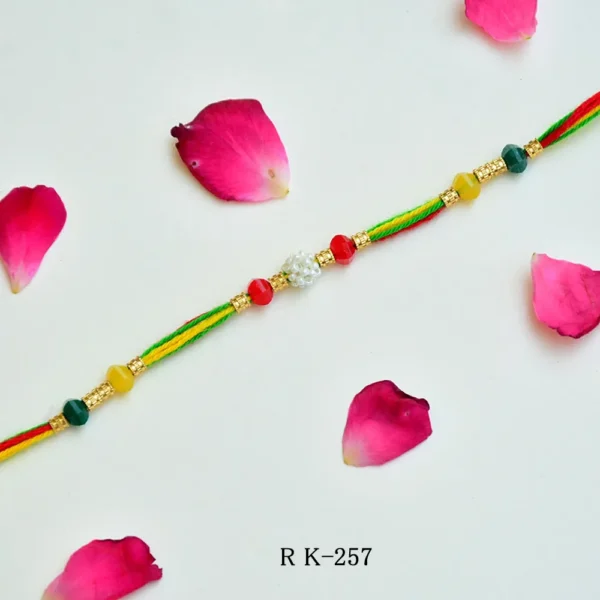 Colorful Thread Rakhi with White Beaded Center (Set of 12) – RK-257