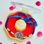 Beautiful Peacock Charm Rakhi with Beaded Pearls - RK-275 - Image 2