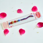 Graceful Blue & Red Lumba Rakhi with Jhumka Charm for Bhabhi -RK-283 - Image 2