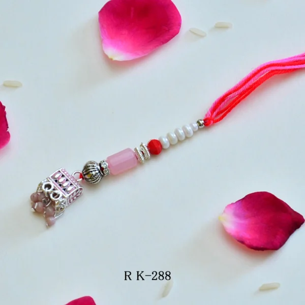 Classic Pearl & Pink Bead Lumba Rakhi for Bhabhi - RK-288 - Image 1