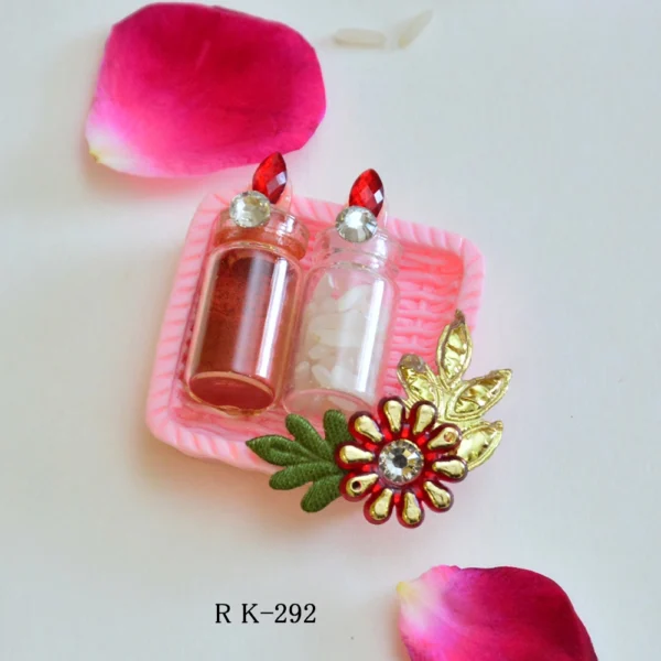 Mini Roli-Chawal Set in Pink Basket with Floral Decor - RK-292 - Image 1