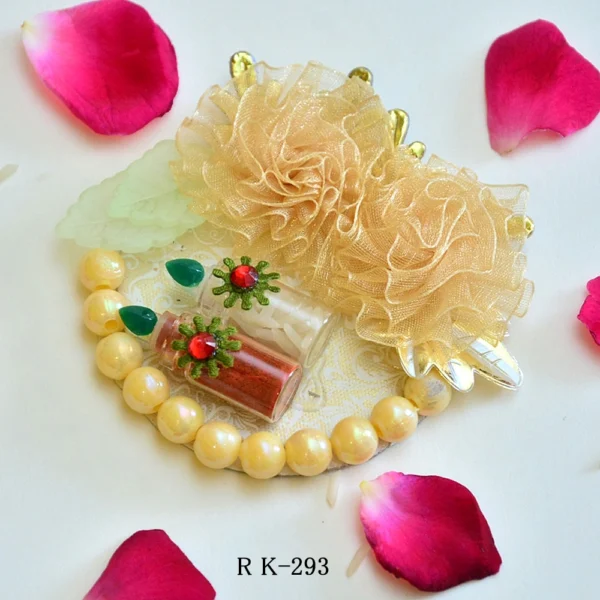 Mini Roli-Chawal with Golden Roses & Pearl Embellishments for Rakhi - RK-293 - Image 1