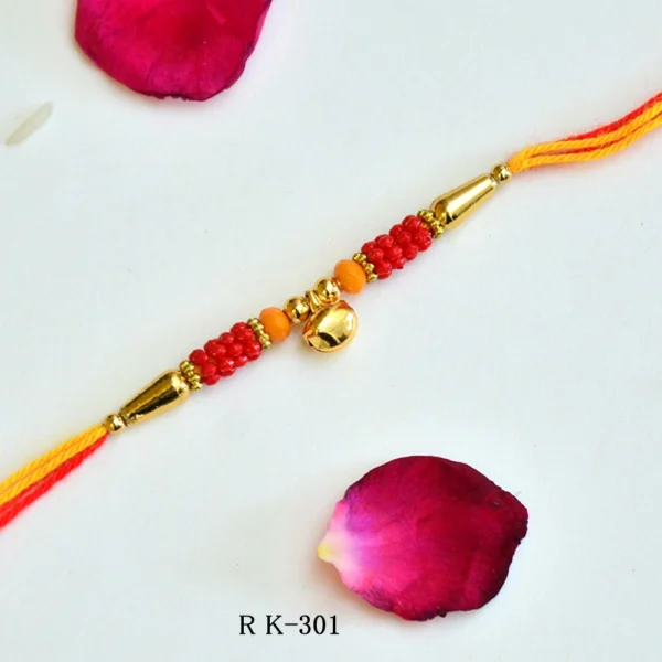 Elegant Ghungroo Rakhi with Sacred Red-Yellow Thread - RK-301 - Image 1