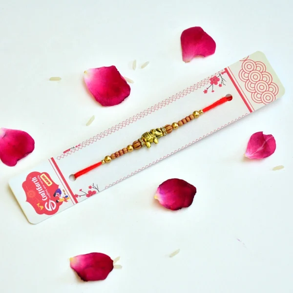 Traditional Golden Elephant Charm Rakhi - RK-304 - Image 2