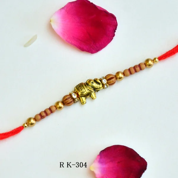Traditional Golden Elephant Charm Rakhi - RK-304 - Image 1