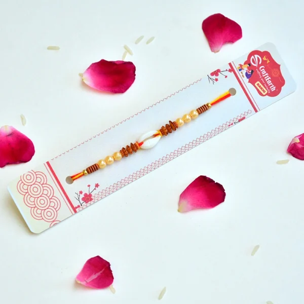 Traditional Rakhi with Pearls & Center Shell Bead - RK-306 - Image 2
