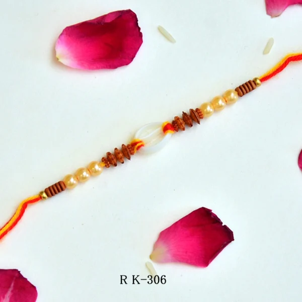 Traditional Rakhi with Pearls & Center Shell Bead - RK-306 - Image 1