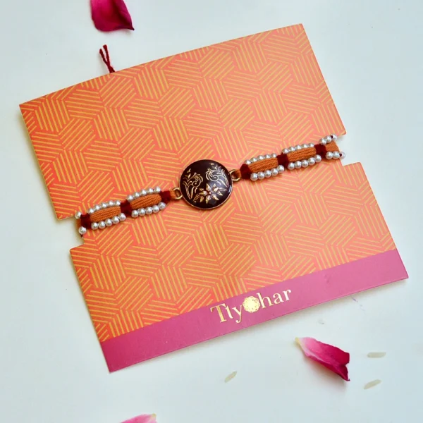 Royal Floral Design with Pearl Beads Rakhi – RK-309 - Image 2