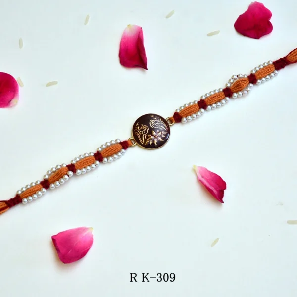 Royal Floral Design with Pearl Beads Rakhi – RK-309 - Image 1