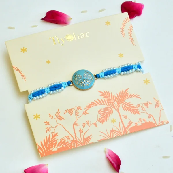 Classic Floral Design with Pearl Beads Rakhi – RK-310 - Image 2
