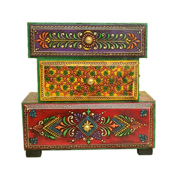 Handcrafted Wooden Chest of Drawers – Ethnic Rajasthani Design – WD-148-A - Image 1
