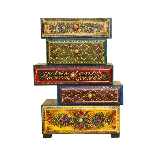 Handcrafted Wooden Chest of Drawers – Ethnic Rajasthani Design – WD-149-A - Image 1