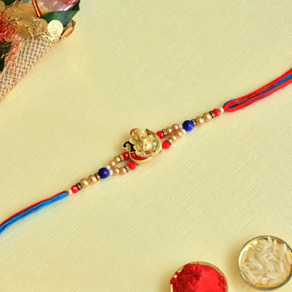 Ganesha Rakhi with Pearl & Bead Work - RK-156