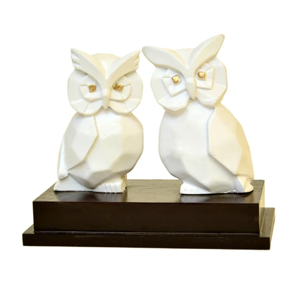 White Twin Owl Decorative Figurine Elegant Matte Finish F-86-W