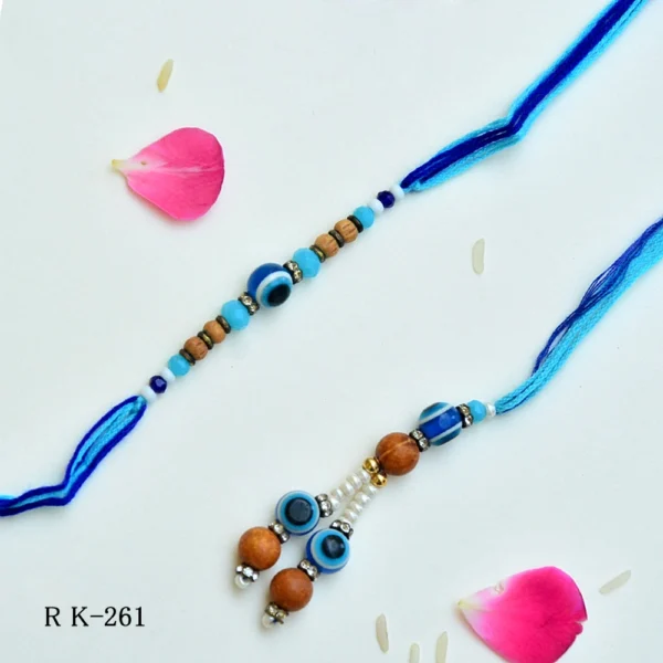 Elegant Evil Eye Bhaiya Bhabhi Rakhi Set with Pearl Beads - RK-261 - Image 1