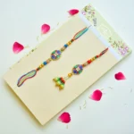 Colorful Enamel Bhaiya-Bhabhi Rakhi Set – RK-264 | Multicolor Beads & Stone Embellishment - Image 2
