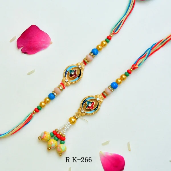 Multicolor Enamel Bhaiya-Bhabhi Rakhi Set – RK-266 | Beads & Stone Embellishment - Image 1