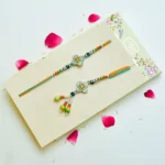 Floral Enamel Bhaiya-Bhabhi Rakhi Set – RK-267 | Silver-Tone with Beads & Stone Detailing - Image 2