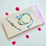 Premium Floral Charm Bhaiya-Bhabhi Rakhi Set – RK-270 | Traditional Design with Pearls & Beads - Image 2