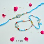 Premium Floral Charm Bhaiya-Bhabhi Rakhi Set – RK-270 | Traditional Design with Pearls & Beads