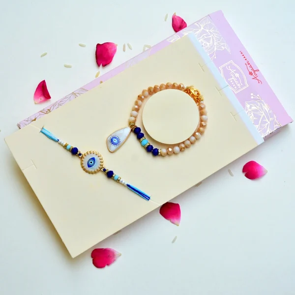 Elegant Evil Eye Charm Bhaiya-Bhabhi Rakhi Set – RK-271 - Image 2