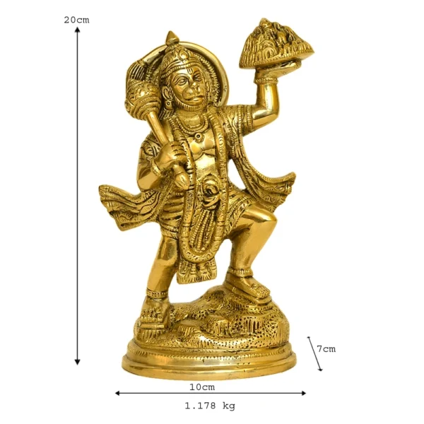 Brass Lord Hanuman with Sanjeevani Parvat Idol - BR-309-A - Image 4