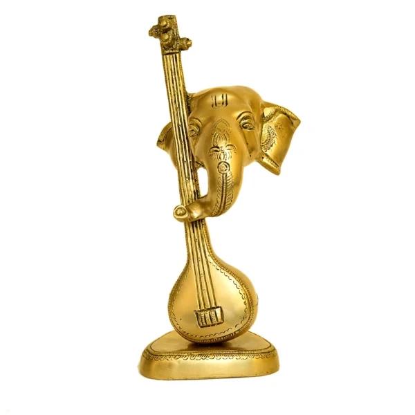Handcrafted Brass Lord Ganesha with Veena Idol - BR-308-A - Image 1